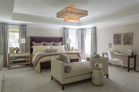 White And Purple Transitional Bedroom With Chaise Hgtv