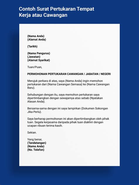 Contoh Surat Pertukaran Tempat Kerja Jobstreet Malaysia