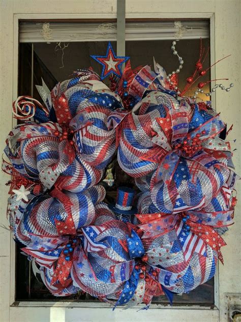 Glitzy Red White And Blue American Deco Mesh Wreath With Images