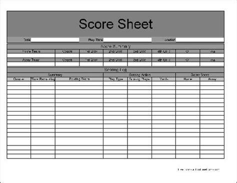 Get printable document in pdf, excel, word. Free Basic Football Score Sheet