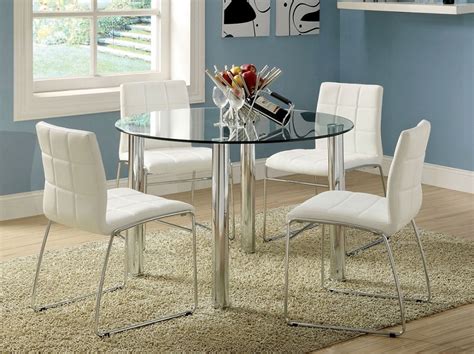 5pcs Glass Round Table 4 Side Chairs