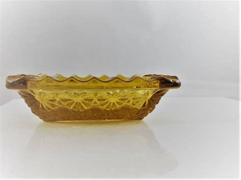 Two Vintage Amber Glass Ashtrays Indiana Glass Rectangles Daisy Button Pattern
