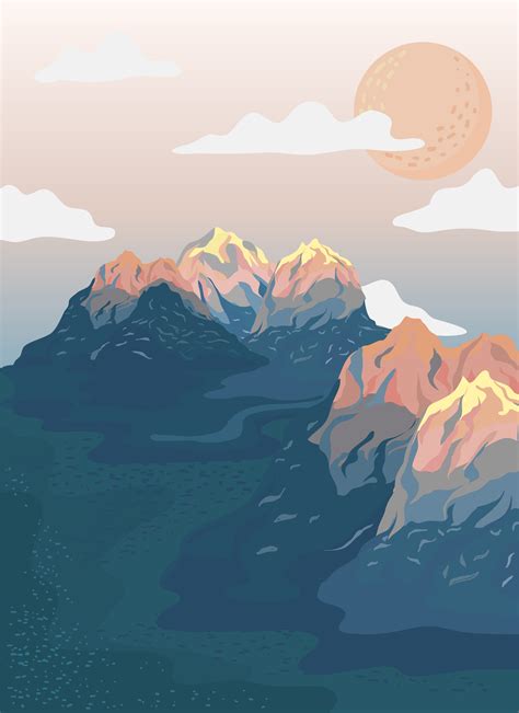 Painted mountain view landscape illustration - Download Free Vectors, Clipart Graphics & Vector Art