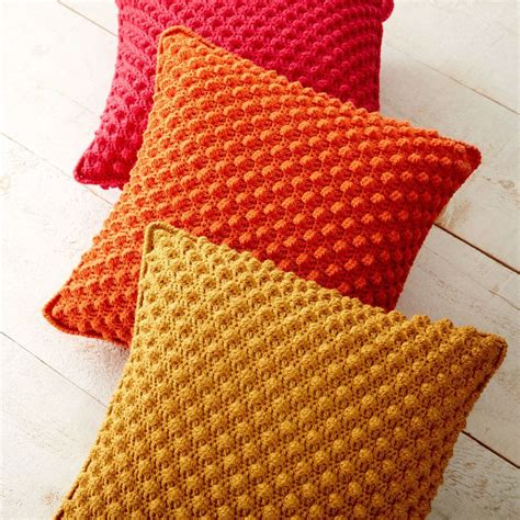 Patons Bobble Licious Pillows Yellow Crochet Pillow Cases Crochet