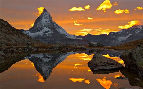 The Matterhorn At Sunset Mountain Reflection Lake Sunset Hd