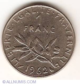 1 Franc 1962, Fifth Republic (19581970)  France  Coin  16291