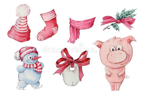 Watercolor Hand Drawn Illustration Of Cute Three Pigs Isolated On White