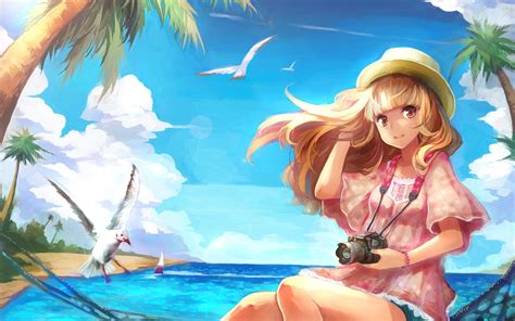 Grapher Anime Girl Beach Hd Desktop Wallpaper Widescreen High