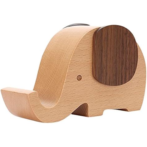 Cell Phone Stand Wood Made Elephant For Smartphone With Pen Holder