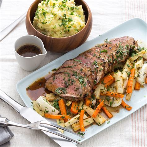 Recipe Roast Beef With Smashed Potatoes Roasted Root Vegetables