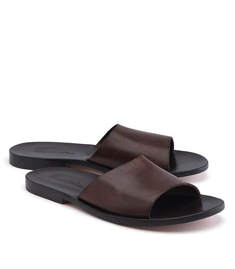 Lyst Brooks Brothers Leather Slide Sandal In Brown For Men