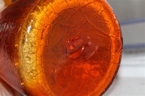 Vintage Blenko Amberina Decanter 1960s Genie Bottle Crackle Glass