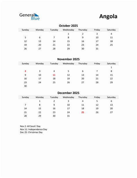 Q4 2025 Quarterly Calendar With Angola Holidays Pdf Excel Word