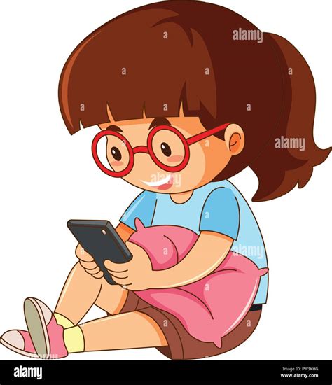 A Girl Playing Mobile Phone Illustration Stock Vector Image And Art Alamy
