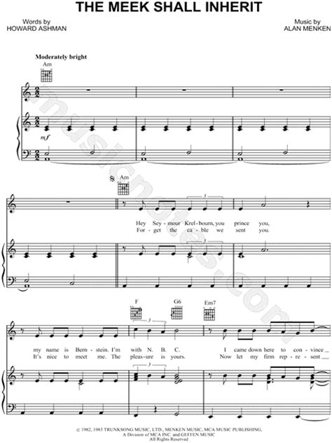 The Meek Shall Inherit Lyrics - "The Meek Shall Inherit" from 'Little Shop of Horrors' Sheet Music in A