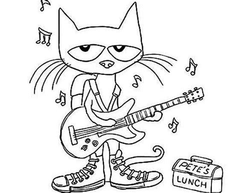 Pete The Cat Plays Guitar Coloring Page | Cat coloring page, Cute