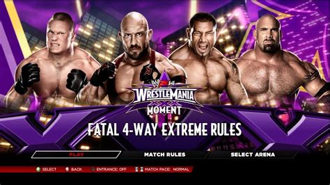 Wwe 2k14 Ryback Vs Batista Vs Brock Lesnar Vs Goldberg Fatal 4 Way