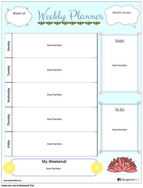 Weekly Planner 1 Portrait Storyboard By Worksheet Templates