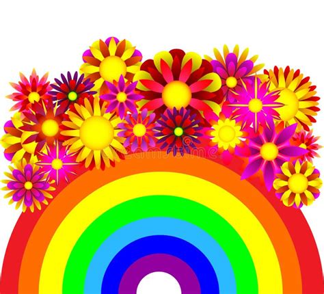 Abstract Background A Rainbow And Flowers Stock Illustration