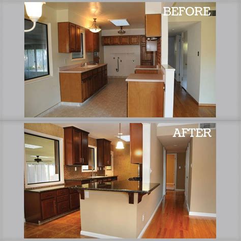 A Before And After Photo Of A Kitchen Remodel Hybrid Homes Did Using A