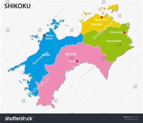 Shikoku Region Map Vector De Stock Libre De Regalías 257411434