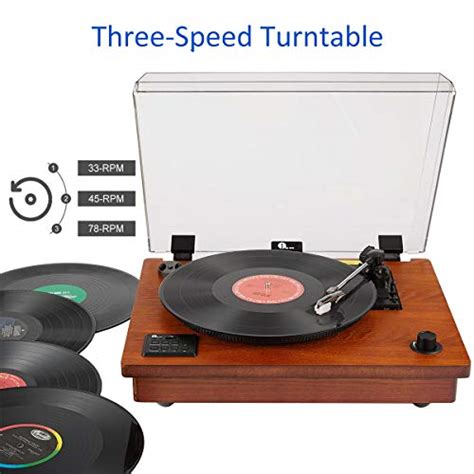 1byone Belt Driven Wooden Turntable With Built In Stereo Speaker