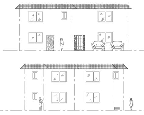 Main Elevation And Back Elevation Drawing Details Of Residential House