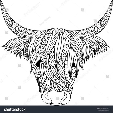 Highland Cow Design Coloring Bookcoloring Page: เวกเตอร์สต็อก (ปลอดค่า