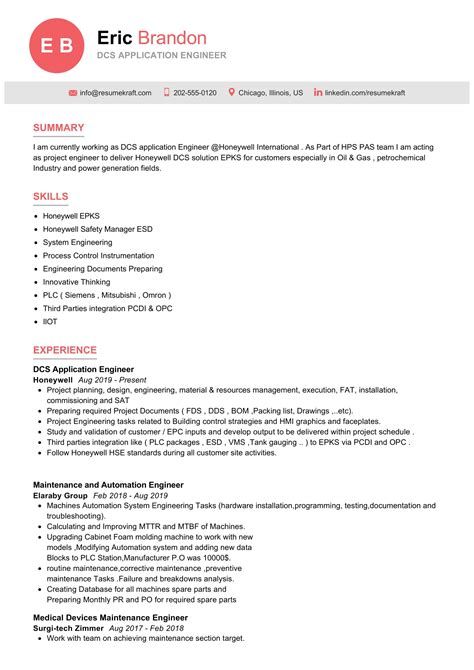 Dcs Application Engineer Resume Example In Resumekraft