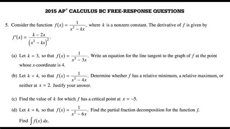 2015 Ap Calculus Bc Free Response Question 5 Youtube