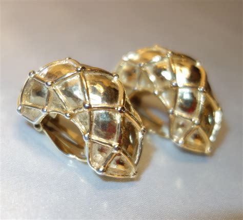 Vintage Huge Givenchy Gold Tone Metal Clip Earrings From Vintagevault