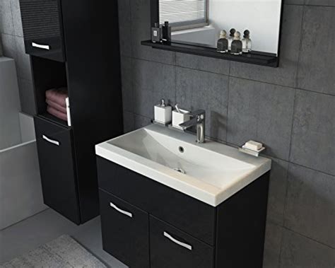 Badezimmer Badmöbel Set Montreal 60 cm Waschbecken Hochglanz Schwarz
