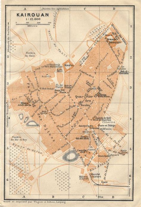1911 Antique Map Of Kairouan Tunisia Etsy Antique Map Map Antique
