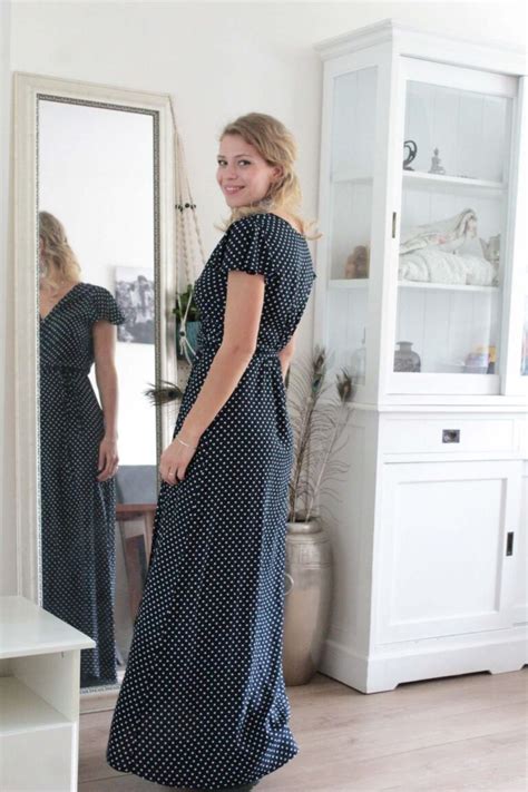 Boho Wickelkleid Gepunktet Polka Dot Maxikleid Schwarz