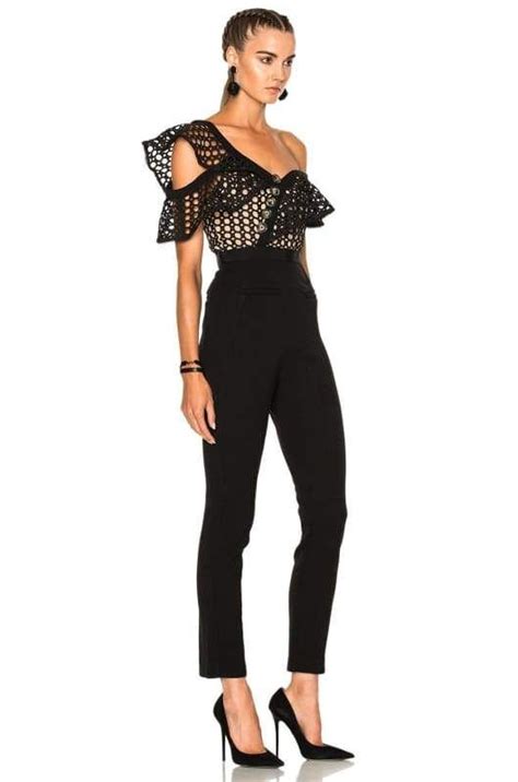 black ruffled off shoulder lace jumpsuit lace jumpsuit fashion clothes women jumpsuit