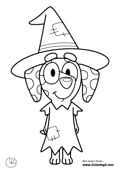 Halloween Bluey Coloring Pages Bluey And Chloe As Witches Free