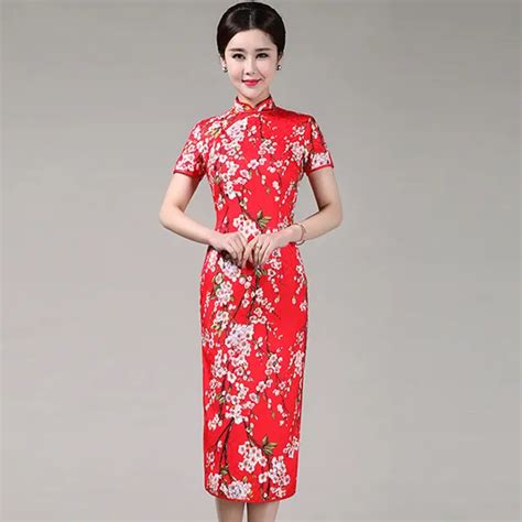 New Traditional Chinese Clothing Cheongsams Cotton Long Red Bride Dress