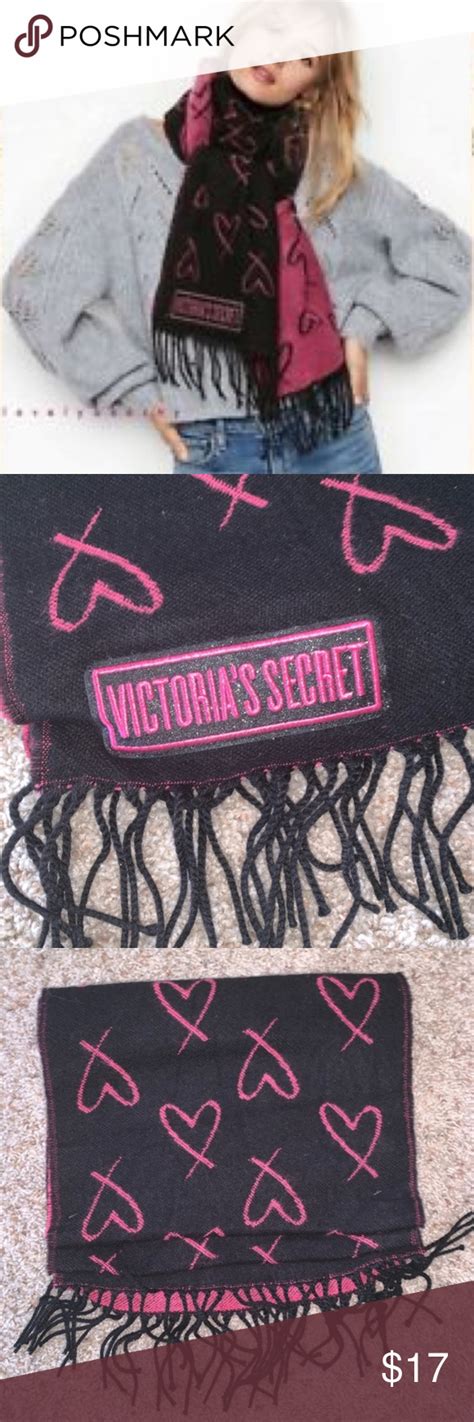 Victoria Secrets Black Pink Heart Oversize Scarf Oversized Scarf