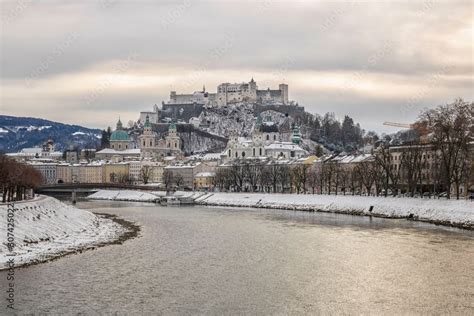 Beautiful View Of The Historic City Of Salzburg With Salzach River In