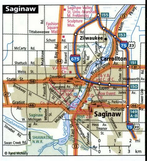 Saginaw city road map for truck drivers area town toll free highways