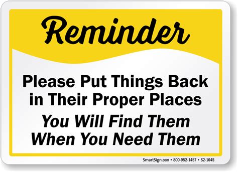 Please Put Things Back In Their Proper Places Sign Sku S2 1645