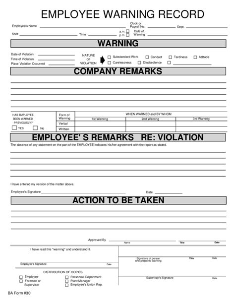 Employee Warning Record | Employee handbook, Employee handbook template, Human resource ...