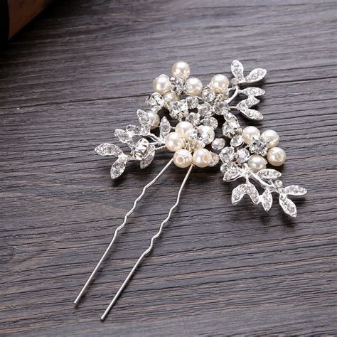 1pc Silver Color Rhinestone Pearl Hair Pins For Bridal Hair Jewelry