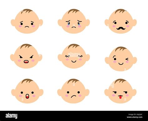 Conjunto De Caras Del Bebé Emoji Con Humor Diferente Kawaii Lindos
