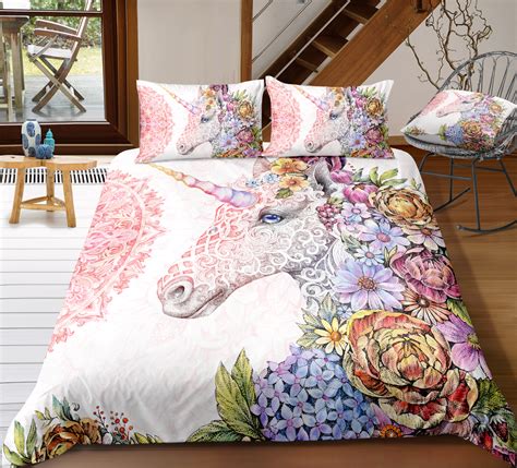 Beautiful Floral Unicorn Bedding Set | Unilovers