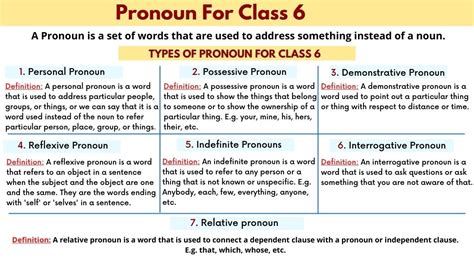 Cbse English Grammar Pronoun For Classgrade 6 Exercise Types