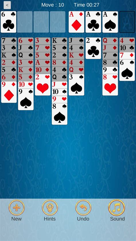Top cards of tableau piles and cards from free cells are available to play. FreeCell Solitaire
