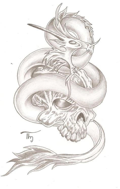 Skull And Dragon Tattoo By Lechadias On Deviantart