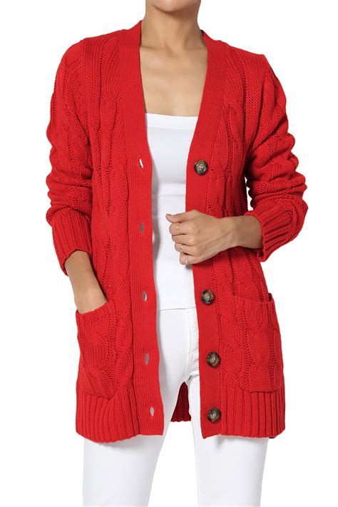 Themogan Themogan Women S S X V Neck Pocket Cable Knit Cardigan