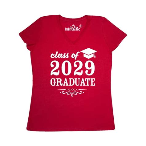 Inktastic Class Of 2029 Graduate With Graduation Cap Womens V Neck T